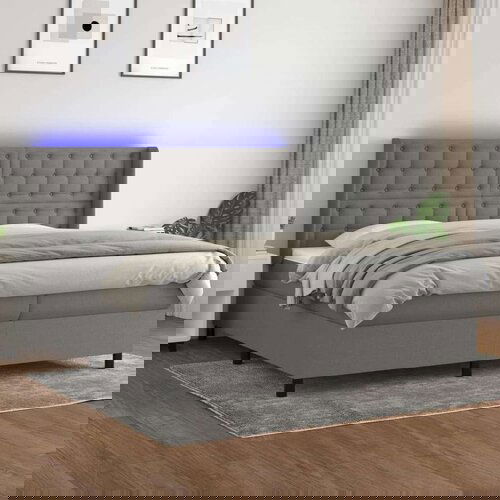  Krevet box spring s madracem LED tamnosivi 200x200 cm tkanina Slike