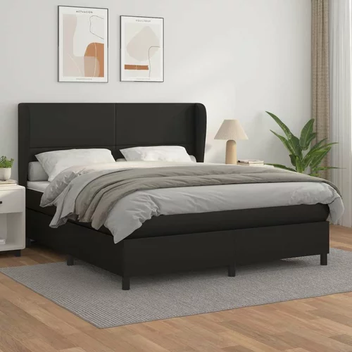  Box spring postelja z vzmetnico črn 160x200 cm umetno usnje, (20789789)