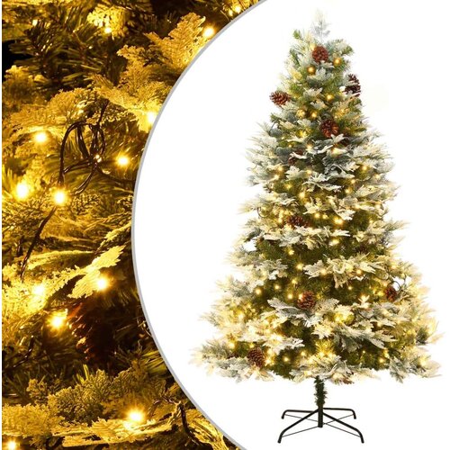  Božićno drvce s LED svjetlima i če&amp;scaron;erima zeleno 225 cm PVC i PE Slike
