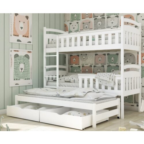 Harriet drveni dečiji krevet na sprat sa tri kreveta i fiokom - beli - 200 x 90 cm NM3VDXN Slike