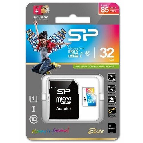 Silicon Power MicroSDHC 32GB * U1/Class 10 Elite + SD adapter, SP032GBSTHBU1V20SP memorijska kartica Slike