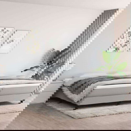  Box spring postelja z vzmetnico svetlo siva 200x200 cm blago, (20724073) Slike