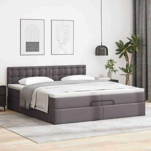 VidaXL otomanski okvir kreveta s madracima sivi 200x200cm umjetna koža Slike