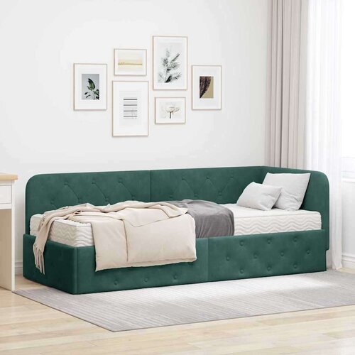 vidaXL kutni okvir kreveta s madracem tamnozelena 80 x 200 cm bar&scaron;un Cijene