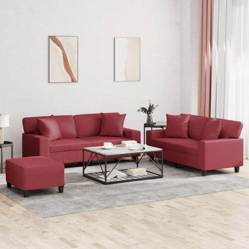  3-dijelni set sofa s jastucima boja vina od umjetne kože Cijene