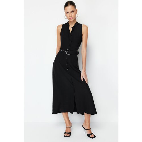 Trendyol Black Belted Midi Woven Shirt Dress Slike