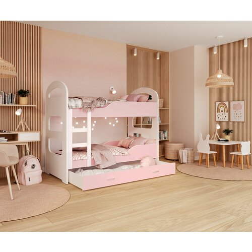  drveni dečiji krevet na sprat dominik sa fiokom - 190x80 - rozi Cene