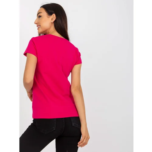 Fashion Hunters Basic fuchsia women's t-shirt with a round neckline