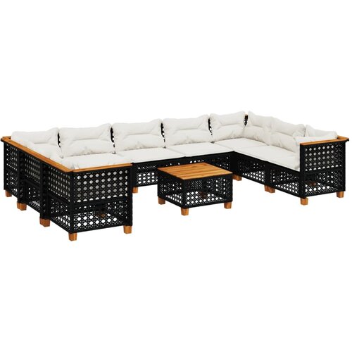  10-dijelni set vrtnih sofa s jastucima crni od poliratana Crna 55 x 55 x 36 cm Slike