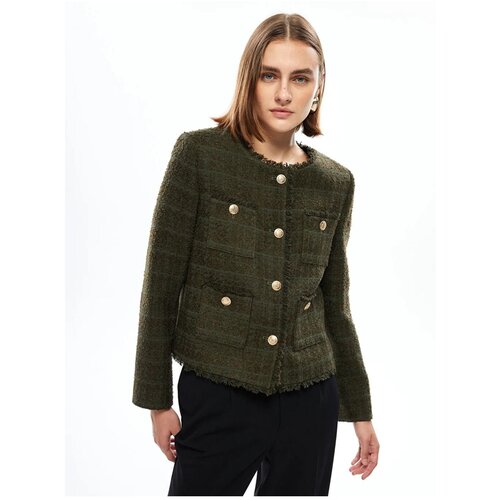 LC Waikiki LCWAIKIKI Classic Khaki Crew Neck Plain Long Sleeve Women's Tweed Jacket Slike