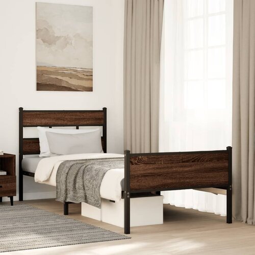 VidaXL Posteljni okvir brez vzmetnice hrast 80x200 cm inženirski les Slike
