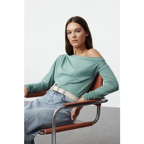 Trendyol Mint Asymmetrical Collar Flowy Stretchy Knitted Blouse