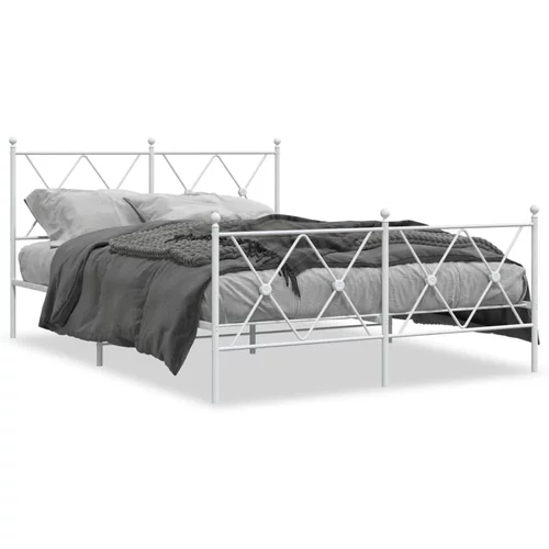 vidaXL Kovinski posteljni okvir z vzglavjem in vznožjem bel 137x190 cm