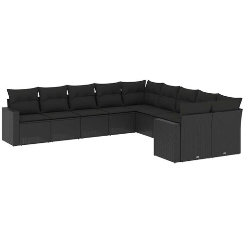  10-dijelni set vrtnih sofa s jastucima crni od poliratana Crna 66 x 62 x 69 cm Slike