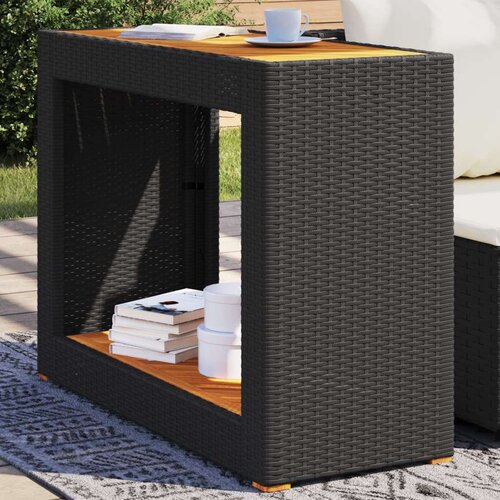 VidaXL vrtni bočni stolić s drvenom pločom crni 100x40x75 cm poliratan Slike