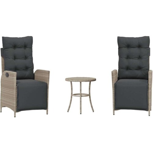  3-dijelni bistro set s jastucima svjetlosivi od poliratana - Svjetlosiva 1 Slike
