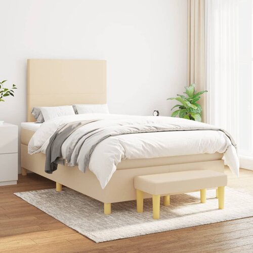 vidaXL Box spring postelja z vzmetnico krem 120x200 cm blago Cene
