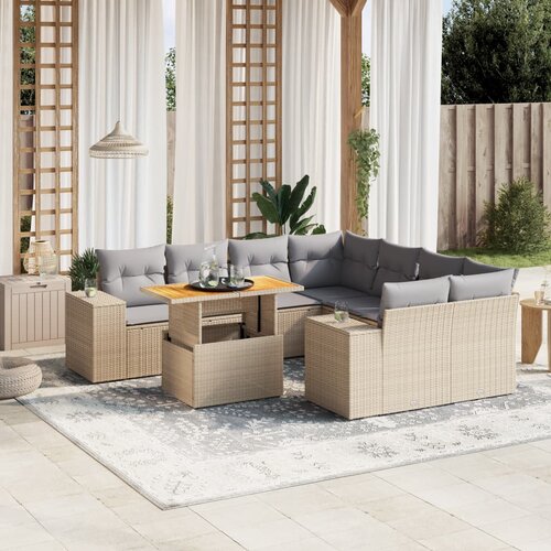 VidaXL 9-dijelni set vrtnih sofa s jastucima bež od poliratana Slike