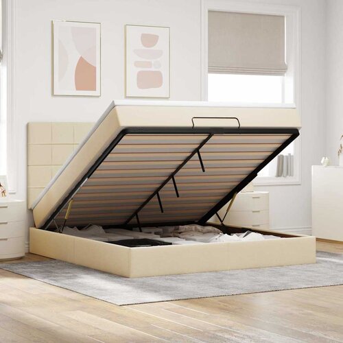 VidaXL Otomanski krevet s madracem krem 160x200 cm od tkanine Slike