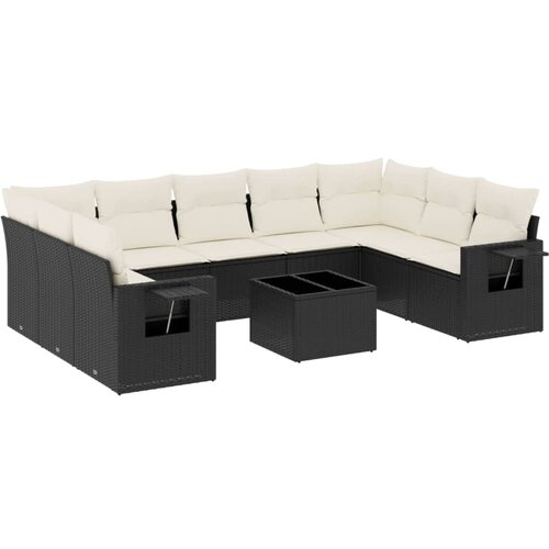  10-dijelni set vrtnih sofa s jastucima crni od poliratana Crna 85 x 62 x 69 cm Slike
