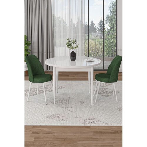 Hanah home trpezarijski set Tor, sto i 2 stolice, bela ploča, kaki zelena tkanina Babyface Cene
