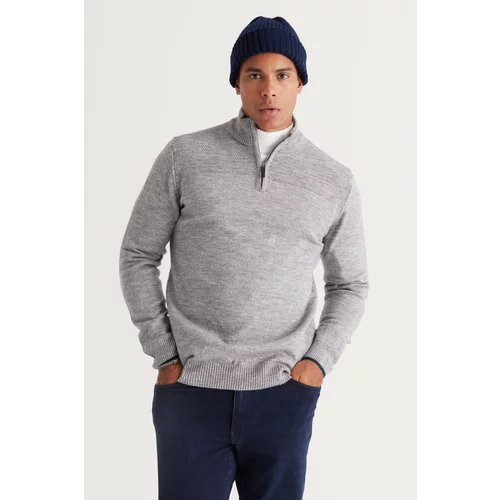 ALTINYILDIZ CLASSICS Men's Gray Melange Standard Fit Normal Cut High Bato Neck Patterned Knitwear Sweater