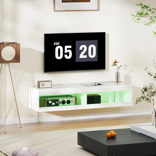  TV ormarić RGB LED rasvjeta 16 boja za TV 55-60 inča 140x40x30 cm visok sjaj bijela Slike