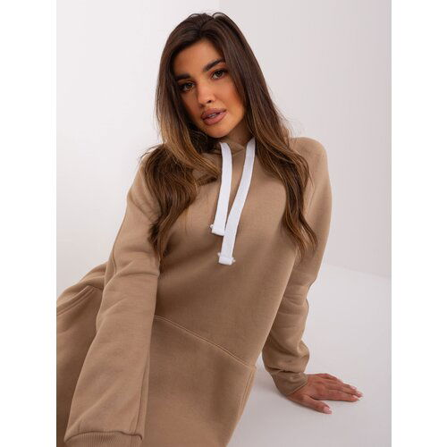 Fashion Hunters Dark beige long kangaroo hoodie Slike
