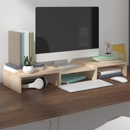 VidaXL Stalak za monitor 60 x 24 x 10,5 cm od masivne borovine Slike