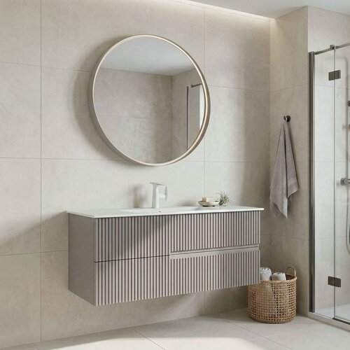 Hanah home Moonlight 120 v2 - 409 Matte Mink Bathroom Cabinet With Sink & Mirror Set (2 Pieces) Cene