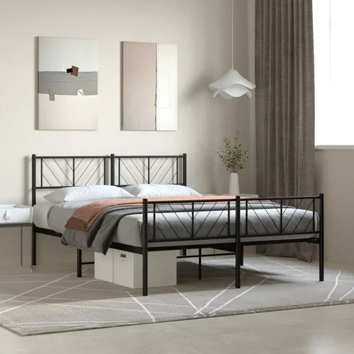 vidaXL Kovinski posteljni okvir z vzglavjem in vznožjem črn 140x190 cm