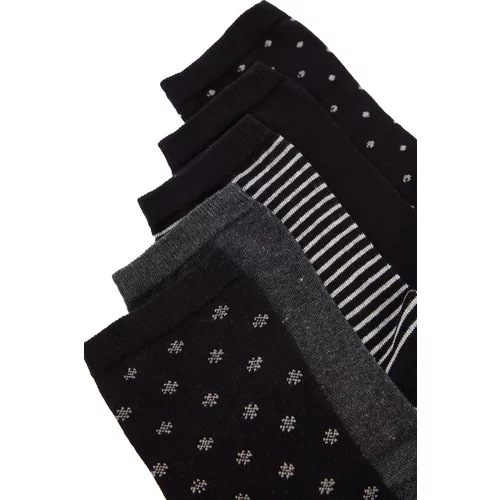 Trendyol Men's Black Cotton 5-pack Plain-polka-dot-Striped Mix Pattern Socks Long Socks