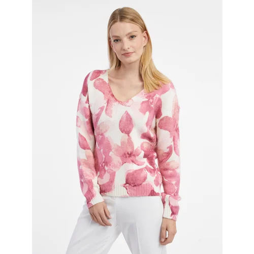 Orsay Pink and white women's floral sweater - Women