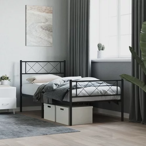 vidaXL Kovinski posteljni okvir z vzglavjem in vznožjem črn 80x200 cm