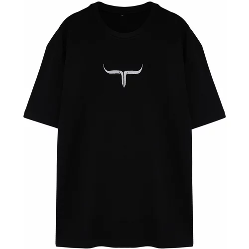 Trendyol Large Size Men's Black Oversize/Wide Fit Comfortable Printed 100% Cotton T-Shirt