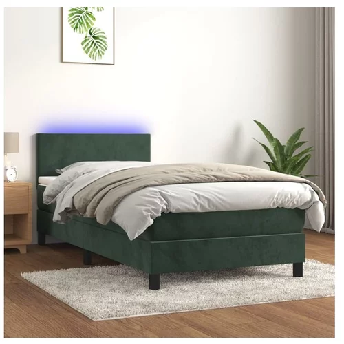  Box spring postelja z vzmetnico LED tem. zelena 80x200 cm žamet