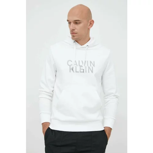 Calvin Klein Dukserica za muškarce, boja: bijela, s kapuljačom, glatka