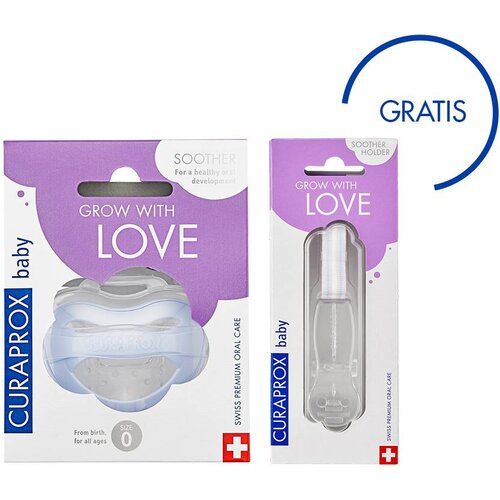 Curaprox baby duda 1/1, veličina 0, plava + držač za dude gratis Cene