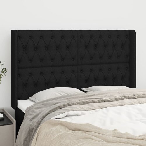 VidaXL Uzglavlje s u&amp;scaron;ima crni 163x16x118/128 cm od tkanine Slike