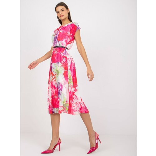 Fashion Hunters White and pink airy dress with midi-length prints Slike