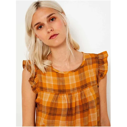 Camaieu Orange Plaid Blouse - Women