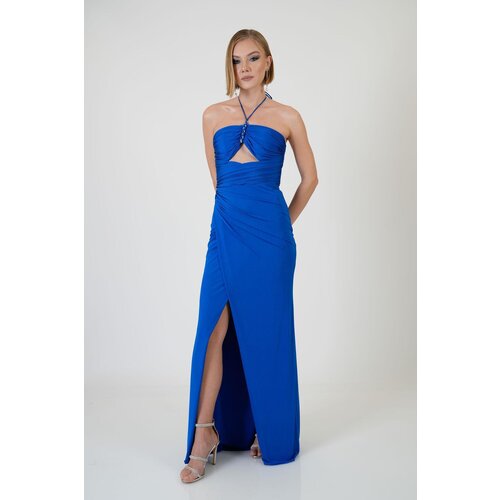 Carmen Sax Neck Slit Sandy Evening Dress Slike