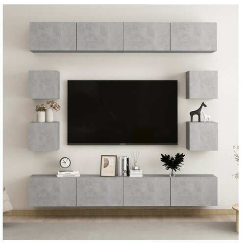  8-dijelni set TV ormarića siva boja betona konstruirano drvo - Beton siva 1 200 cm Cijene
