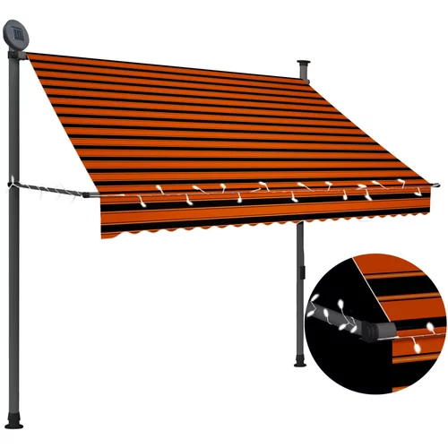 vidaXL Ročno zložljiva tenda z LED lučmi 200 cm oranžna in rjava