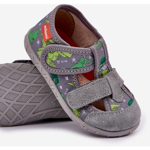 Boto Slippers Milami Children&amp;#039;s With Velcro In Dinosaurs Gray-Green Reathiana Slike