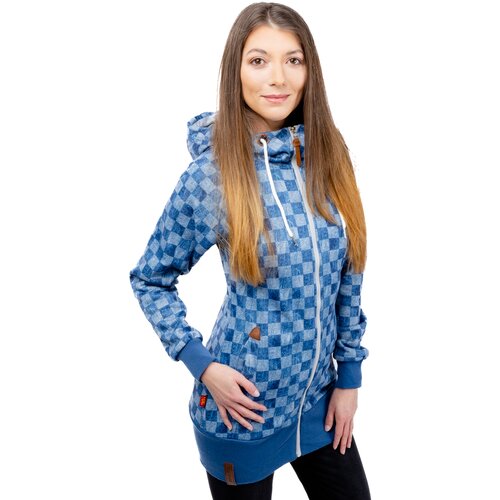 Glano Women's Extended Checkered Sweatshirt - light denim Slike