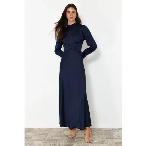 Trendyol Navy Blue Satin Woven Evening Dress