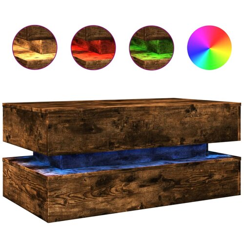 Maison Chic Klubska mizica - kavna mizica - Nizka mizica z LED lučkami dimljeni hrast 90x50x40 cm, (21752162) Cene