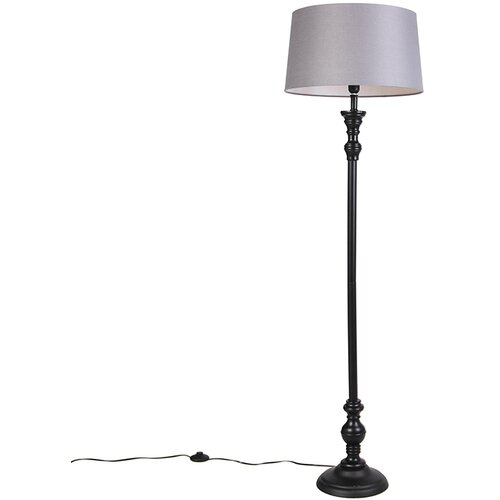 QAZQA Stoječa svetilka črna s platnenim odtenkom siva 45 cm - Classico Cene