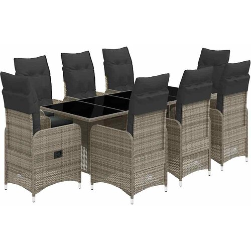  9-dijelni vrtni bistro set od poliratana s jastucima sivi Siva 190 x 80 x 75 cm Slike